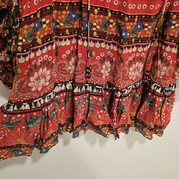 Farm Rio Tropical Shine Dress XL Boho CELEBRITY Party Balloon Sleeve Resort Vaca - Picture 8 of 16